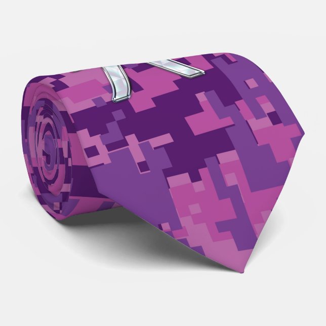 Pisces Zodiac Sign on Fuchsia Pink Digital Camo Tie (Rolled)
