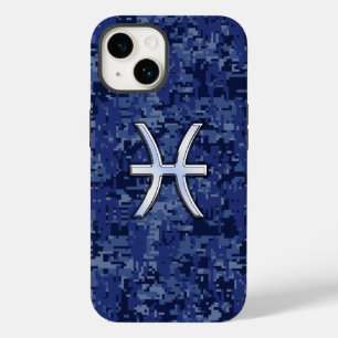 Pisces Zodiac Sign on Navy Blue Camo Case-Mate iPhone 14 Case