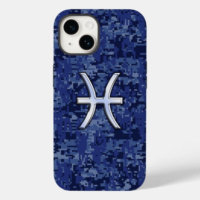 Pisces Zodiac Sign on Navy Blue Camo Case-Mate iPhone Case (Back)