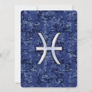 Pisces Zodiac Sign on Navy Blue Digital Camo