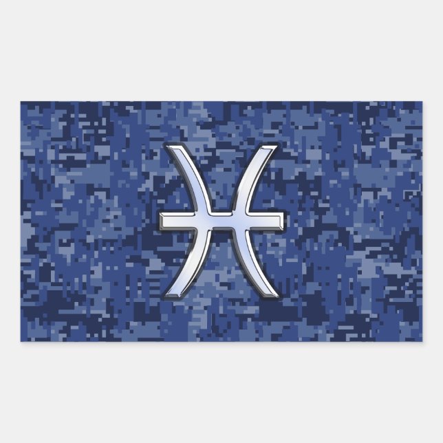 Pisces Zodiac Sign on Navy Blue Digital Camo Decor Sticker (Front)