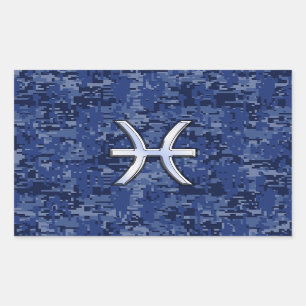 Pisces Zodiac Sign on Navy Blue Digital Camo Decor Sticker