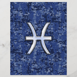 Pisces Zodiac Sign on Navy Blue Digital Camo Flyer