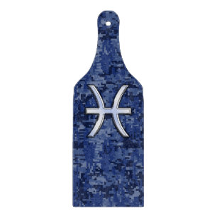 Pisces Zodiac Sign on Navy Blue Digital Camouflage Cutting Board