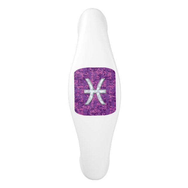 Pisces Zodiac Sign on Pink Digital Camo Ceramic Cabinet Pull (Front)