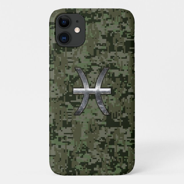 Pisces Zodiac Sign on Woodland Camouflage Case-Mate iPhone Case (Back)