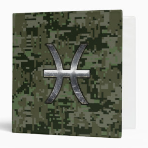 Pisces Zodiac Sign on Woodland Digital Camo Decor Binder