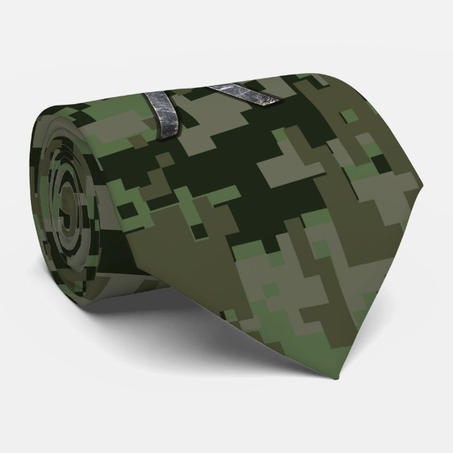 Pisces Zodiac Sign on Woodland Digital Camo Tie (Rolled)