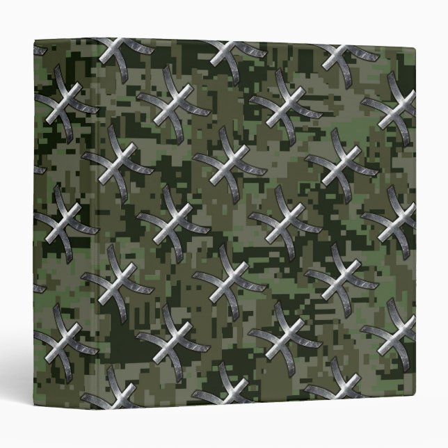 Pisces Zodiac Sign on Woodland Digital Camouflage Binder (Front/Spine)