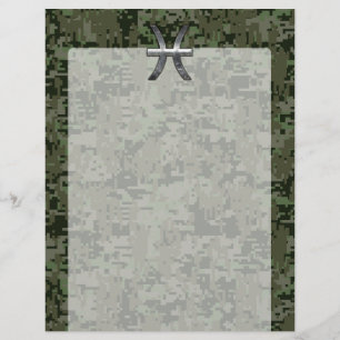 Pisces Zodiac Sign on Woodland Green Digital Camo