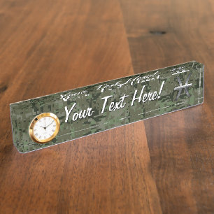 Pisces Zodiac Sign on Woodland Green Digital Camo Nameplate