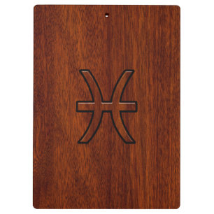 Pisces Zodiac Sign Rich Mahogany wood grain style Clipboard