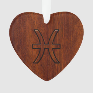 Pisces Zodiac Sign Rich Mahogany wood grain style Ornament
