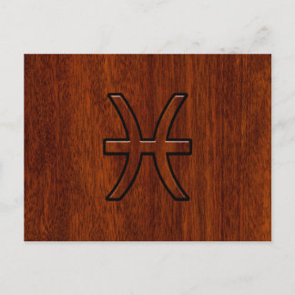 Pisces Zodiac Sign Rich Mahogany wood grain style Postcard