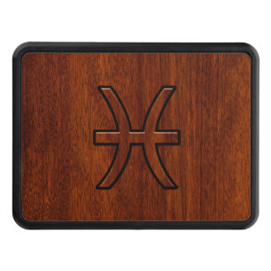 Pisces Zodiac Sign Rich Mahogany wood grain style Trailer Hitch Cover