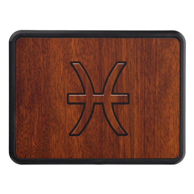 Pisces Zodiac Sign Rich Mahogany wood grain style Trailer Hitch Cover (Front)