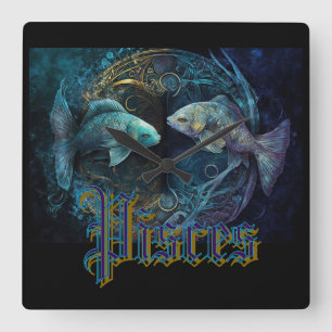 Pisces Zodiac Sign Square Wall Clock