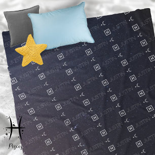 Pisces Zodiac Sign Stars Moon Repeating Name  Fleece Blanket