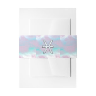 Pisces Zodiac Sign Stylish Mother of Pearl Invitation Belly Band