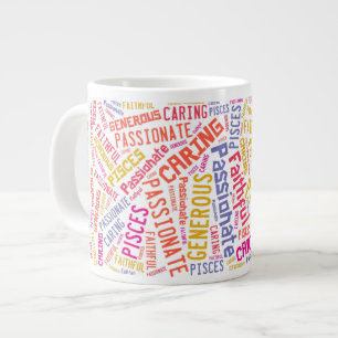 Pisces Zodiac Sign Traits Text Pattern Large Coffee Mug