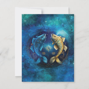Pisces Zodiac Sign Watercolor Design Card