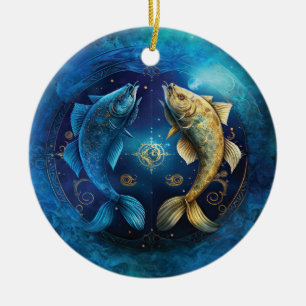 Pisces Zodiac Sign Watercolor Design Ceramic Ornament