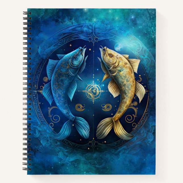 Pisces Zodiac Sign Watercolor Design Notebook (Front)