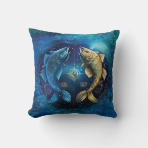 Pisces Zodiac Sign Watercolor Design Throw Pillow