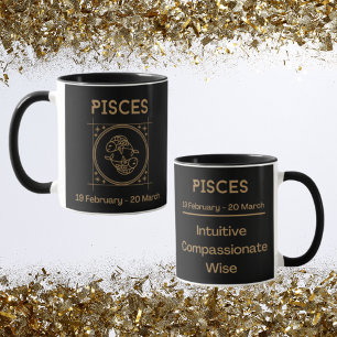 Pisces Zodiac Sign with Symbol and Traits Mug