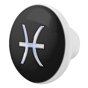 Pisces Zodiac Silver Symbol Black Snake Skin style Ceramic Knob