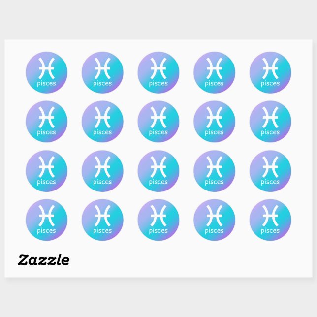 Pisces Zodiac Star Sign Astrology Blue Gradient Classic Round Sticker (Sheet)