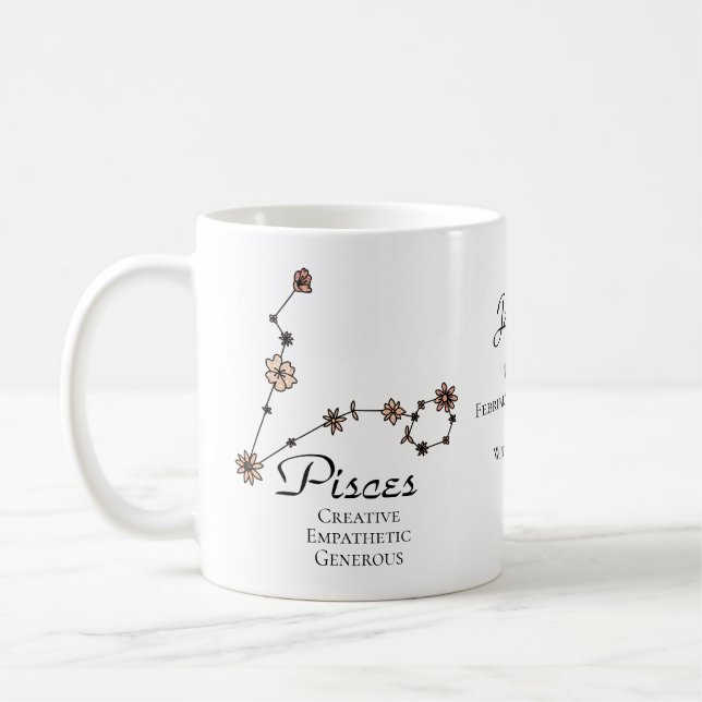 Pisces Zodiac Star Sign Flower Constellation Coffee Mug (Left)