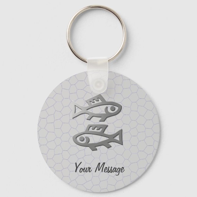 Pisces Zodiac Star Sign In Light Silver Keychain (Front)