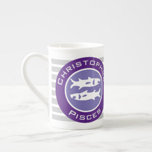 Pisces Zodiac Star Sign with Owner's Name Bone China Mug