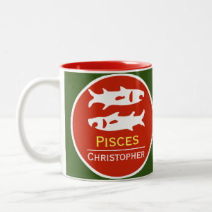 Pisces Zodiac Star Sign with Owner's Name Two-Tone Coffee Mug