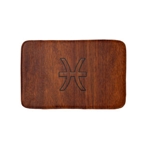 Pisces Zodiac Symbol Brown Mahogany wood style Bath Mat