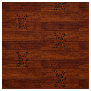 Pisces Zodiac Symbol Brown Mahogany wood style Fabric