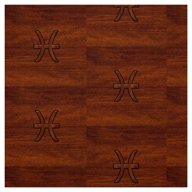 Pisces Zodiac Symbol Brown Mahogany wood style Fabric (Swatch)