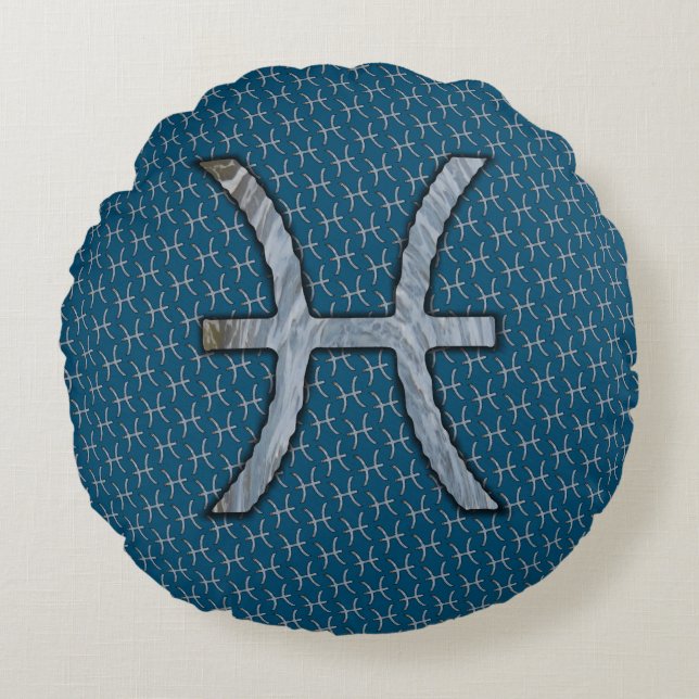 Pisces Zodiac Symbol Element by Kenneth Yoncich Round Pillow (Front)