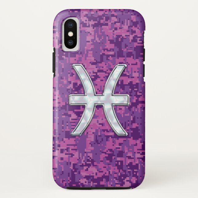 Pisces Zodiac Symbol Fuchsia Digital Camouflage Case-Mate iPhone Case (Back)