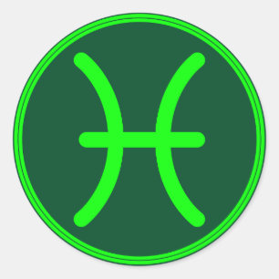 Pisces Zodiac Symbol Green Mix Classic Round Sticker