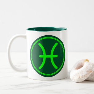 Pisces Zodiac Symbol Green Mix Two-Tone Coffee Mug