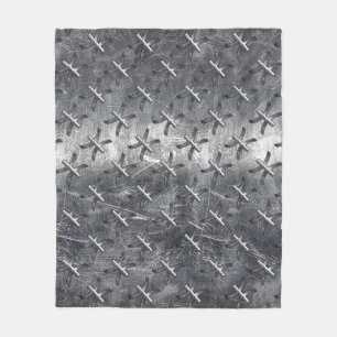 Pisces Zodiac Symbol in Grunge Steel Print Fleece Blanket