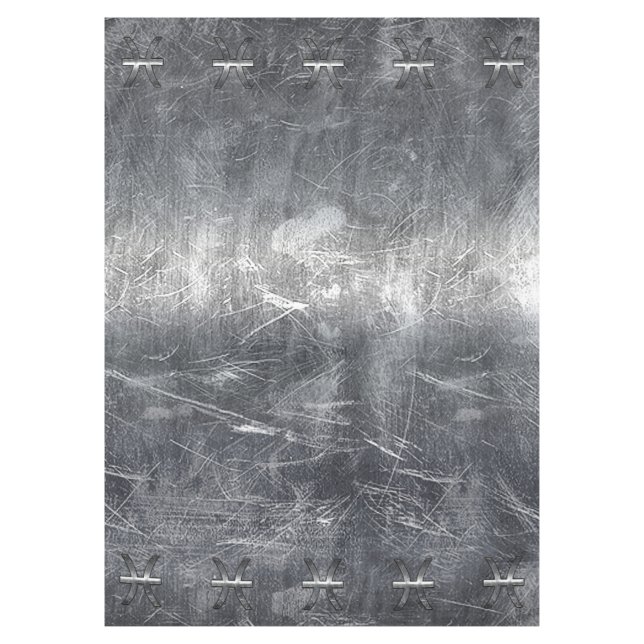 Pisces Zodiac Symbol in Grunge Steel Print Tablecloth (Front)