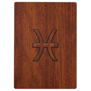 Pisces Zodiac Symbol in Mahogany wood grain style Clipboard