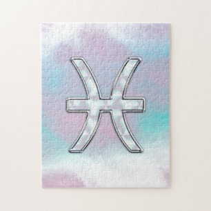 Pisces Zodiac Symbol Mother of Pearl style Jigsaw Puzzle