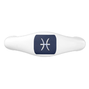 Pisces Zodiac Symbol Navy Blue Carbon Fibre Print Ceramic Drawer Pull