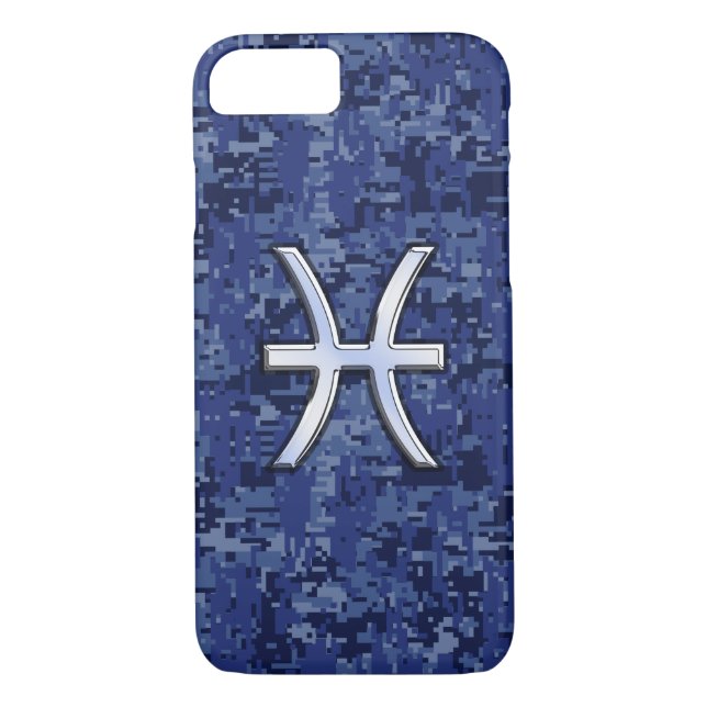 Pisces Zodiac Symbol Navy Blue Digital Camouflage Case-Mate iPhone Case (Back)