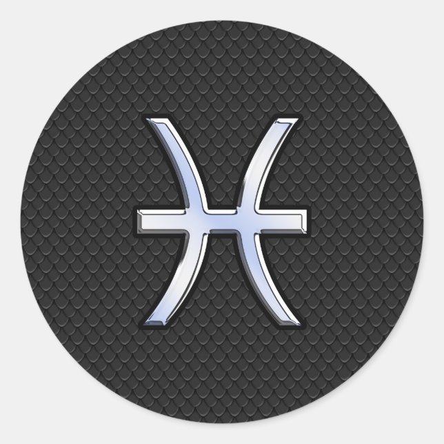 Pisces Zodiac Symbol on Black Snake Skin Decor Classic Round Sticker (Front)