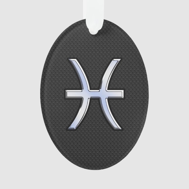 Pisces Zodiac Symbol on Black Snake Skin Style Ornament (Front)